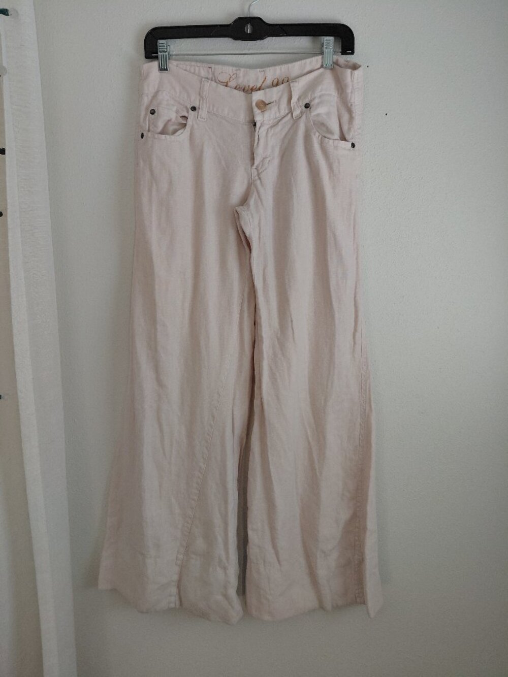 Level 99 Linen Low Rise Flare Pants Beige Size 27